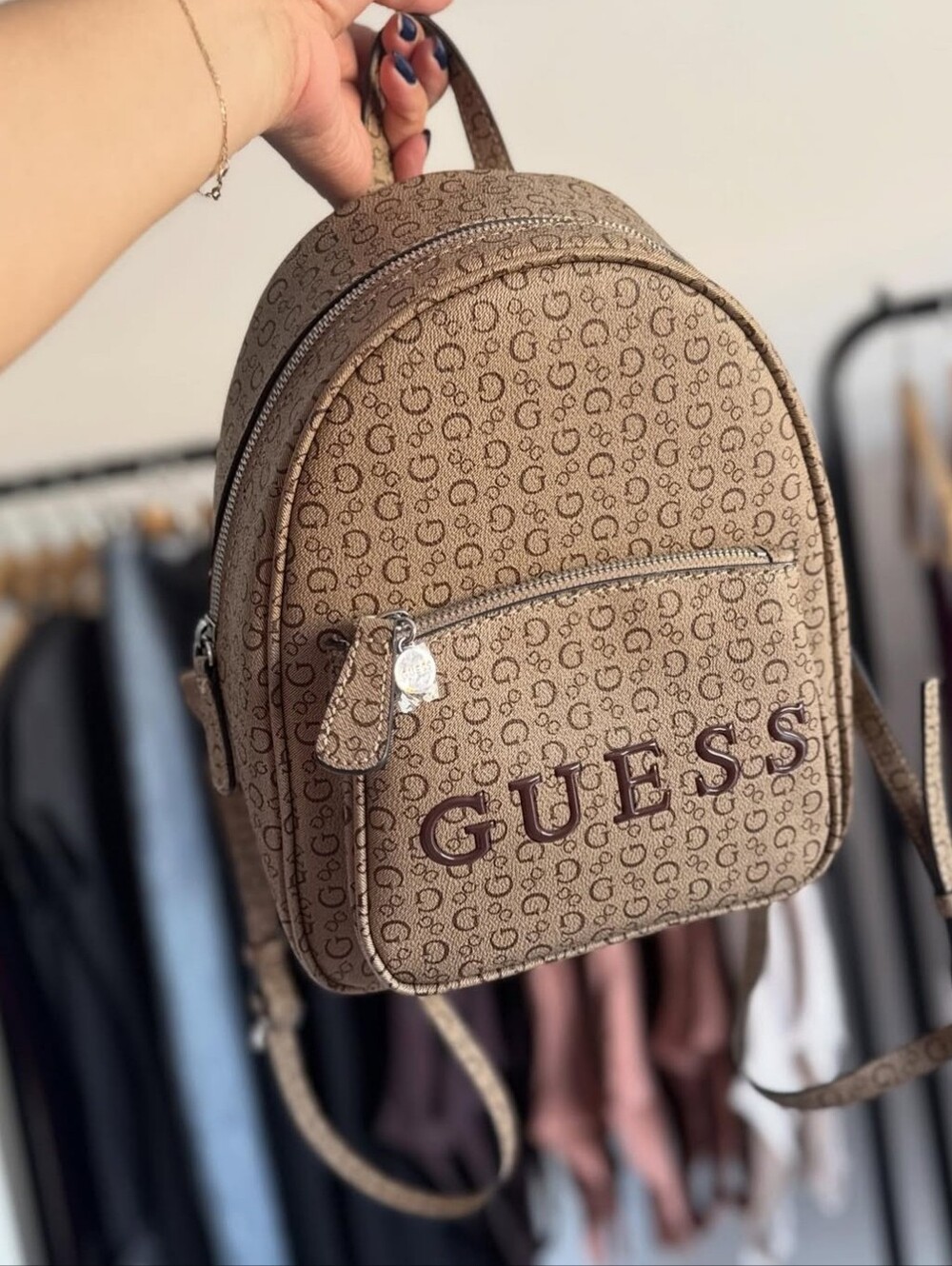 GUESS Logo Backpack in Brown